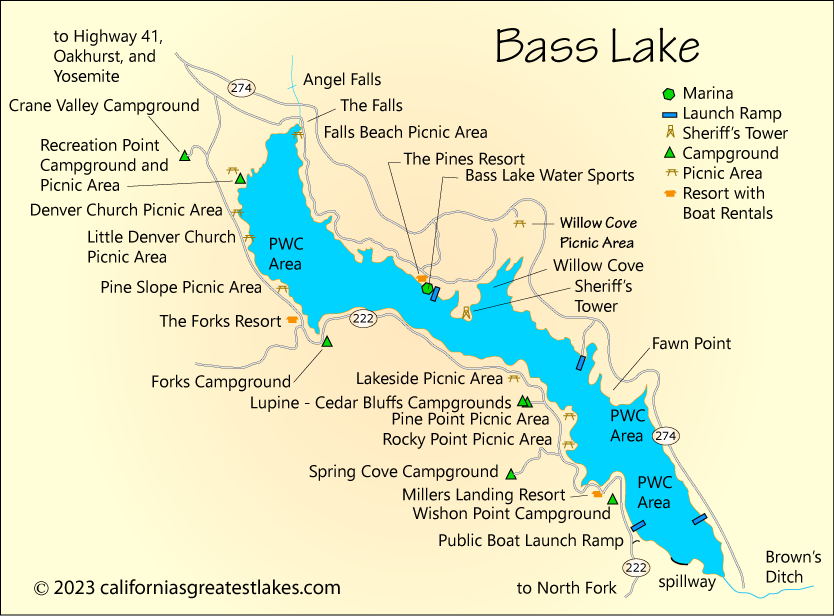 Bass Lake California map, CA