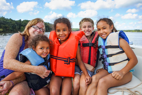 family in a boat